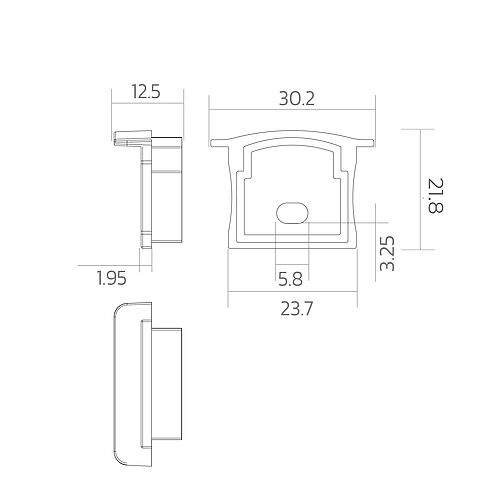 BLine E-M-IN01 Endcap silver for profile P-M-IN01 and cover C-M-01 with drill