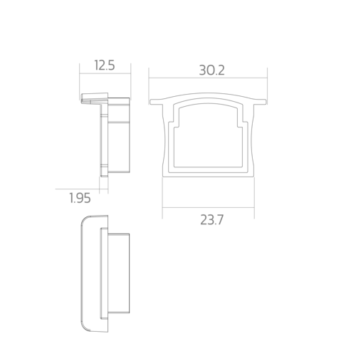 BLine E-M-IN01 Endcap silver for profile P-M-IN01 and cover C-M-01 no drill