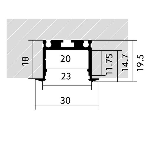 BLine Select XT01 LED recessed profile aluminium silver 29W/m W30xH19.5xL2000mm