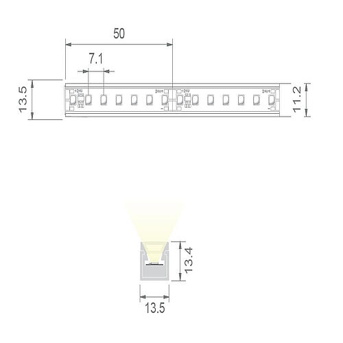 BL AIR Top LED ligth tube 450lm/m 24VDC 7.2W/m IP67 840 5m