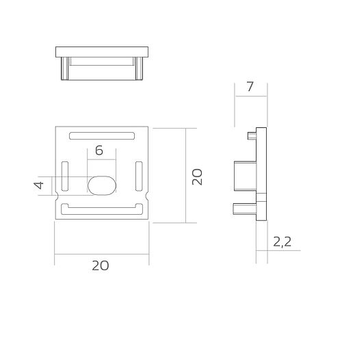 BLine E-M-ON02 Endkappe silber für Profil P-M-ON02 u. Abd. C-M-02 mit Bohrung