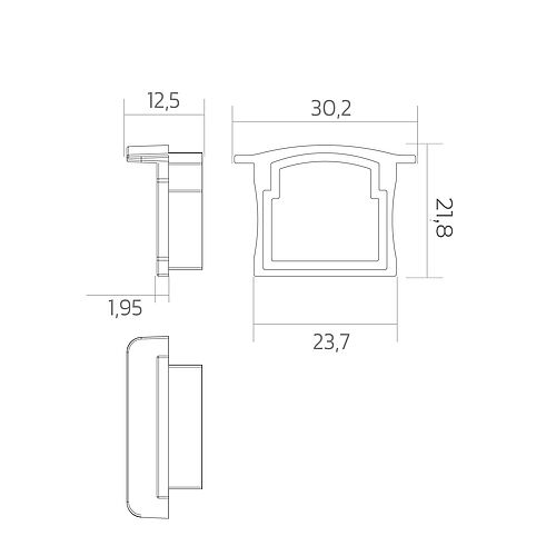 BLine E-M-IN01 Endkappe silber für Profil P-M-IN01 u. Abd. C-M-01 ohne Bohrung