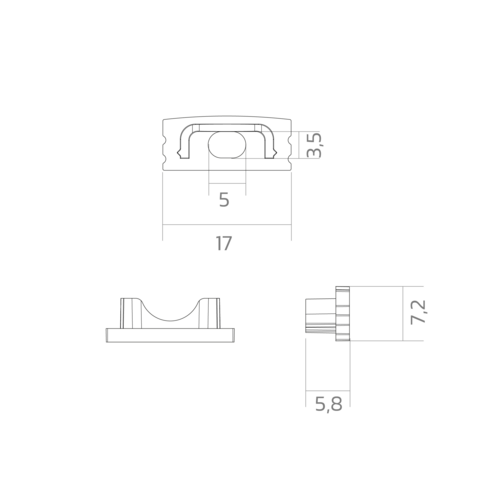 BLine E-S-ON01 Endkappe silber für Profil P-S-ON01 u. Abd. C-S-01 mit Bohrung